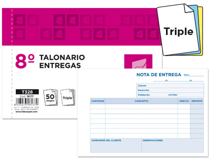 Talonario Liderpapel Entregas 8º apaisado 50 juegos triplicado